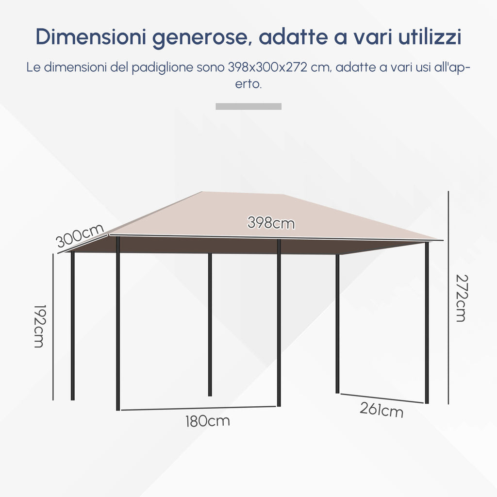 Outsunny 4x3m Garden Gazebo with 6 Removable Curtains, Metal Frame and Beige Polyester Canopy