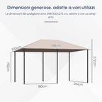 Outsunny 4x3m Garden Gazebo with 6 Removable Curtains, Metal Frame and Beige Polyester Canopy