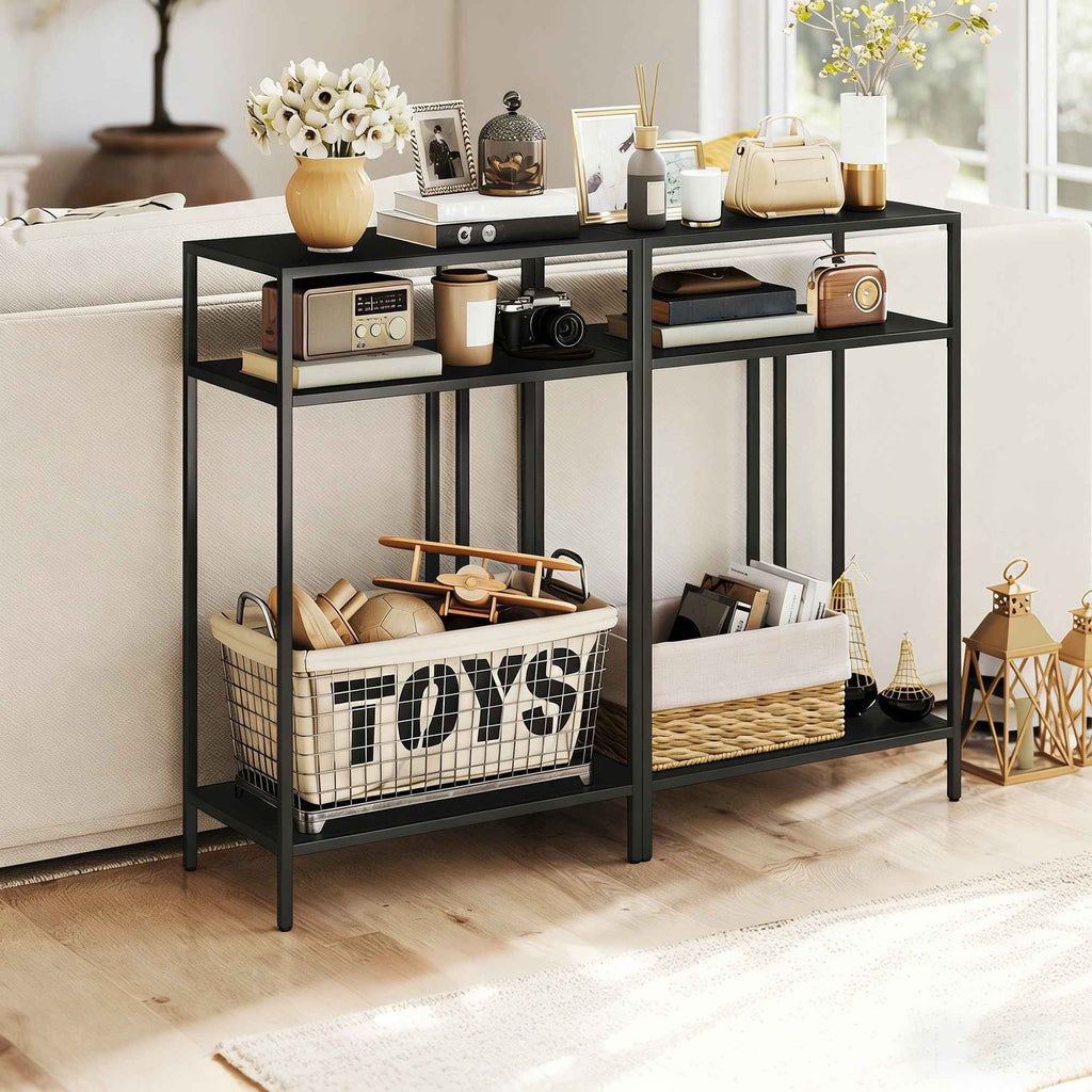 HOMCOM Console Table with 3-Tier Open Shelves, Steel, 55x30x85 cm, Black