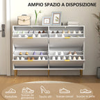 Slim Shoe Rack for 20 Pairs of Shoes with 4 Flap Drawers and Adjustable Shelves, 105x24x91.5 cm, White