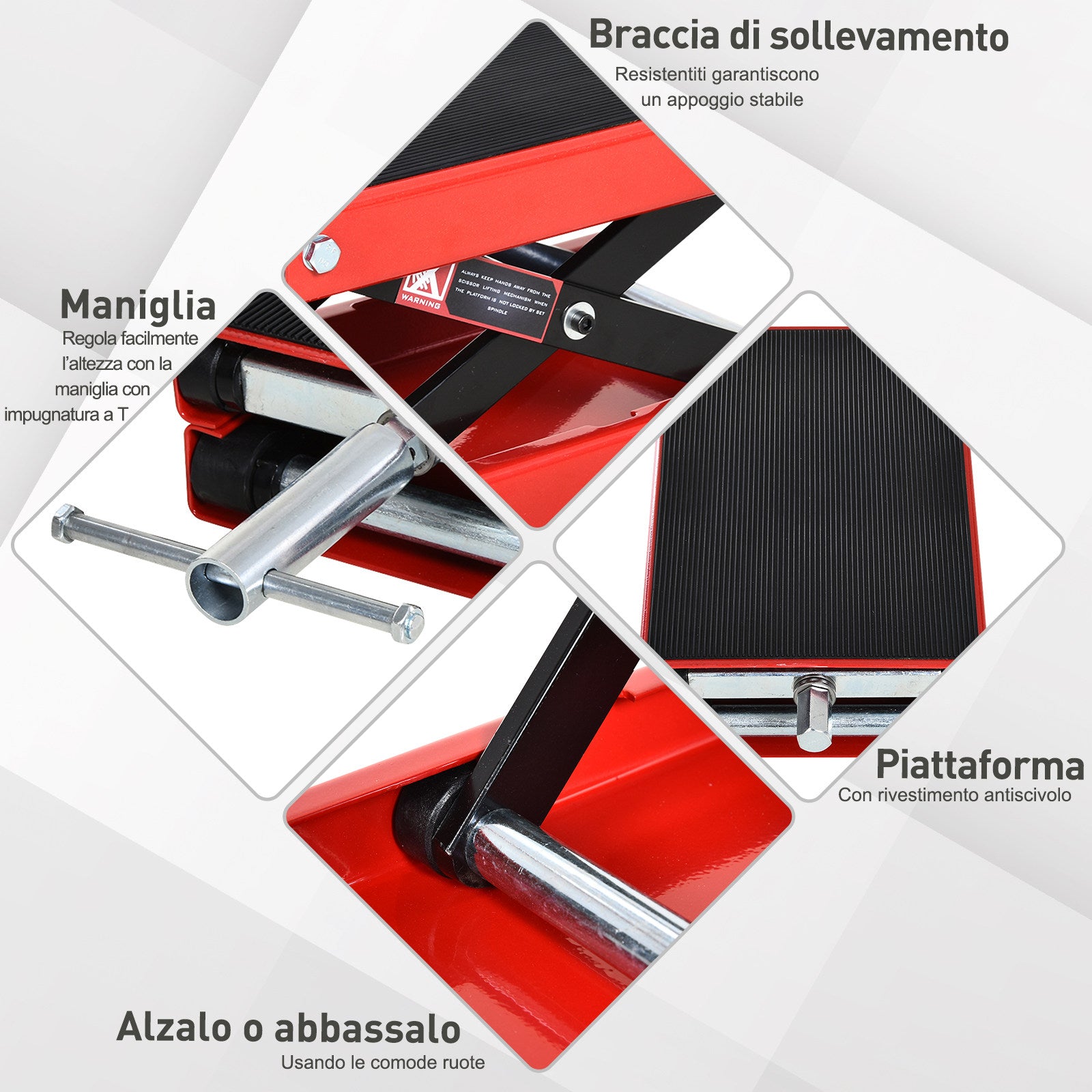 Motorcycle Lift Stand, Red and Black Steel Motorcycle Lift, Foldable and Non-Slip 41.5 x 23.5 x 10-37cm