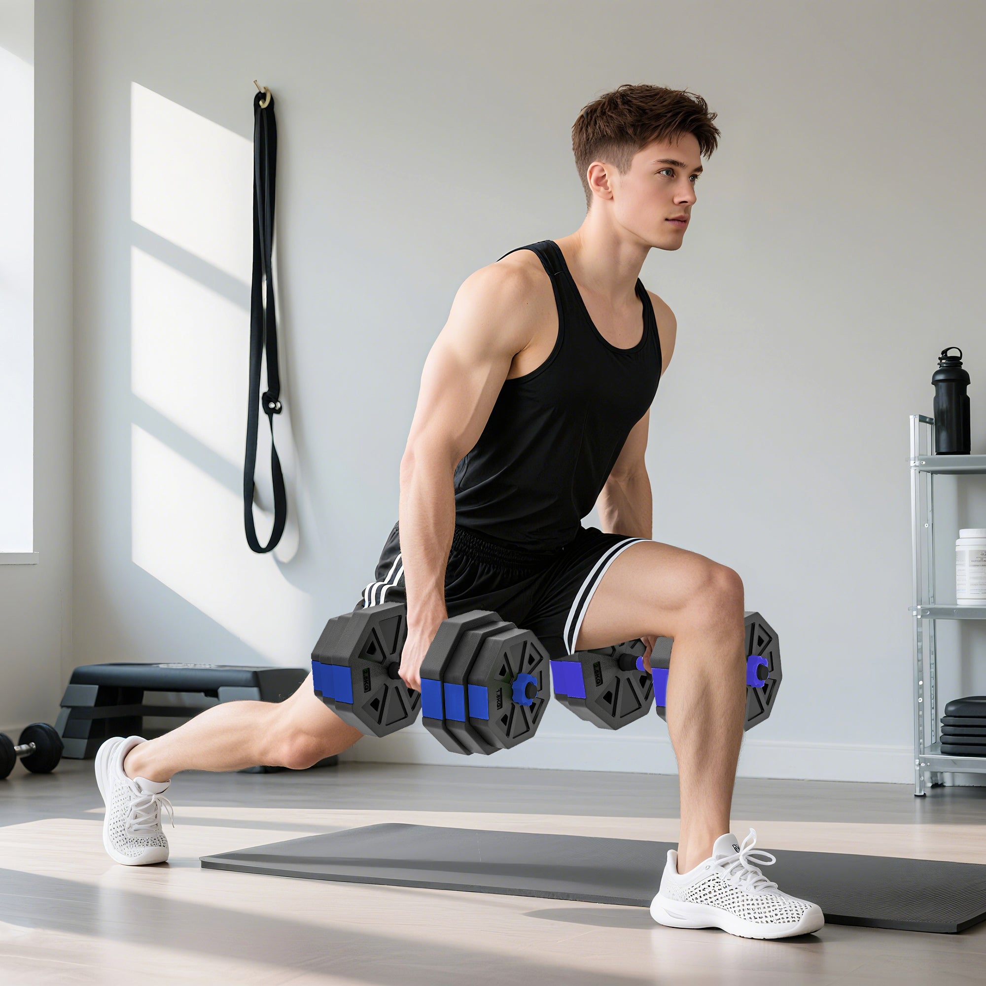 SPORTNOW 6-in-1 Plastic and Sand Gym Weight Set, Can Be Used as Kettlebell, Dumbbell, Barbell, Stand, Blue