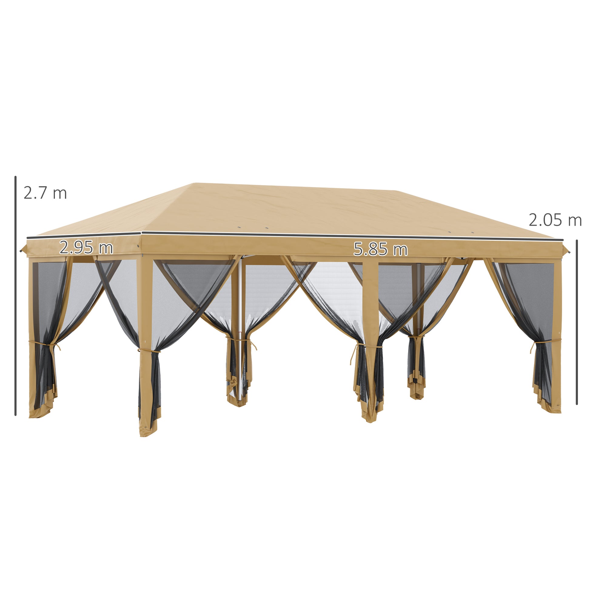 Folding Garden Gazebo 6x3m with Mosquito Net, Adjustable Height and Transport Bag, Beige - Borgè