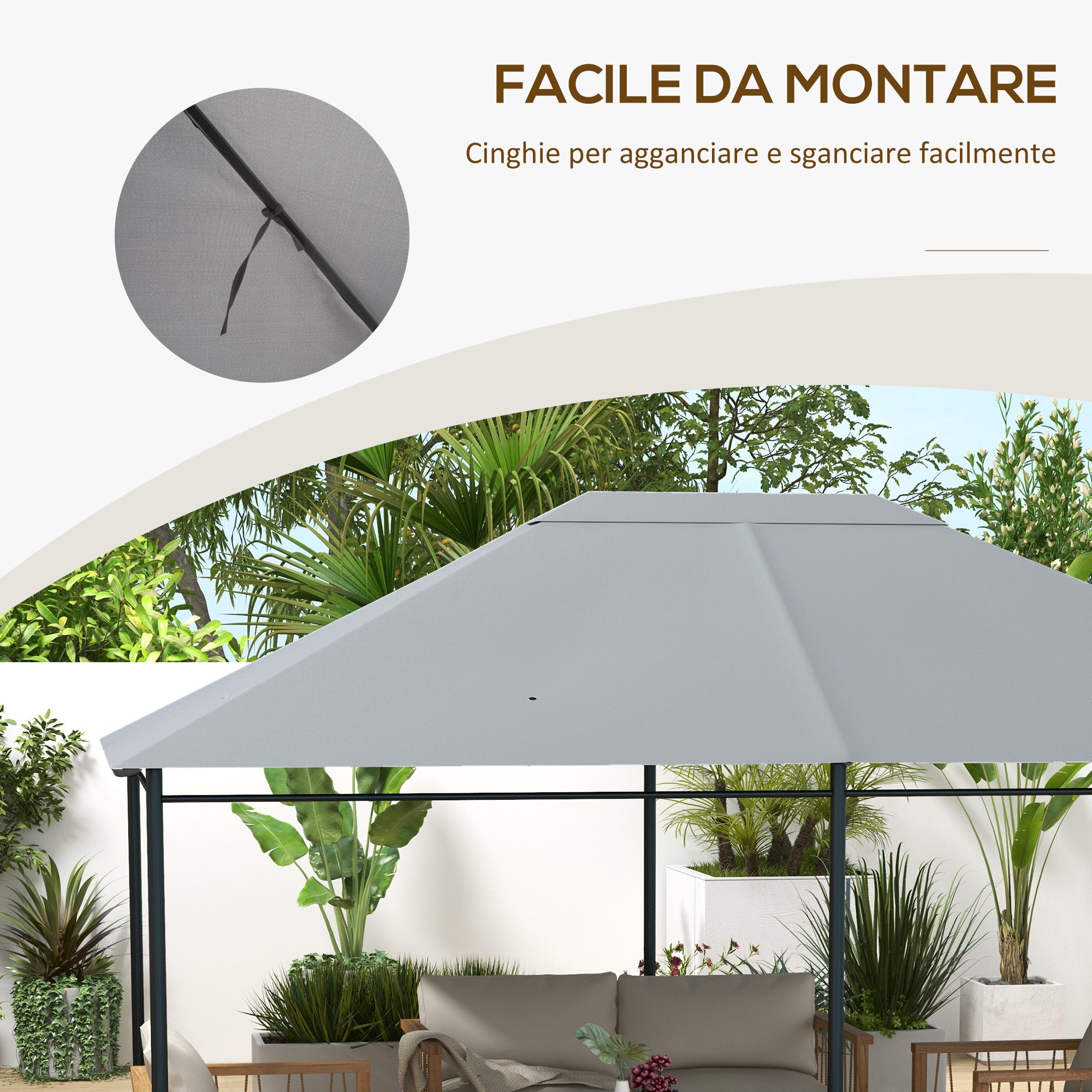 Outsunny 4x3m Replacement Roof for UV-Resistant Gazebo in Polyester with Air Vent, Light Grey
