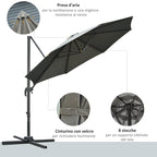 Outsunny Garden umbrella crank and 8 sticks with adjustable angle, Ø2.95x2.5 m, gray - Borgè