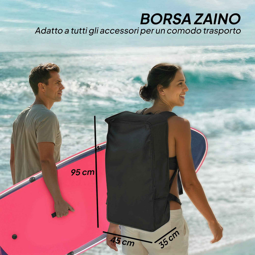 Outsunny Inflatable SUP with Seat, Paddle and Accessories, in Plastic and EVA, 335x82x15 cm, Blue and Pink