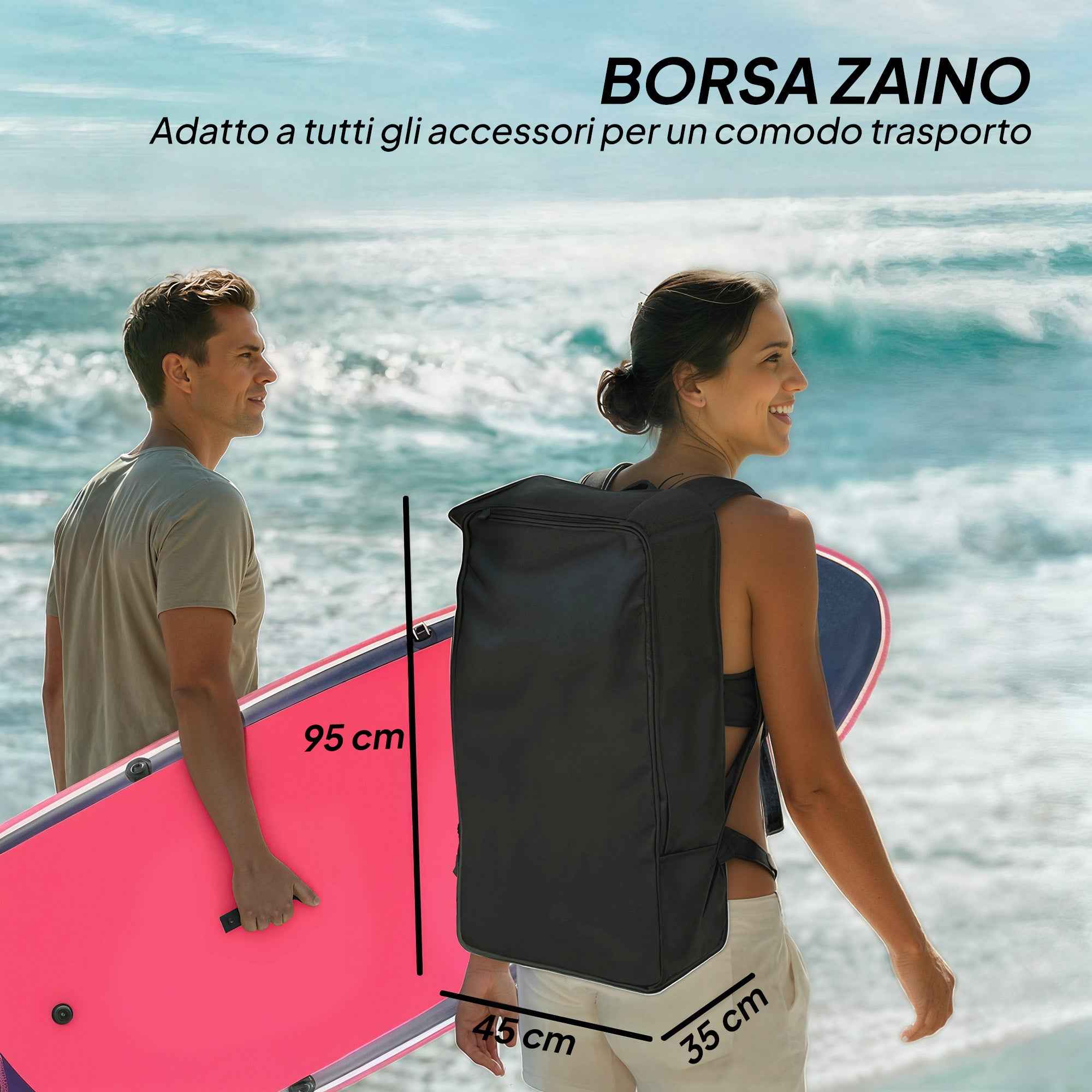 Outsunny Inflatable SUP with Seat, Paddle and Accessories, in Plastic and EVA, 335x82x15 cm, Blue and Pink