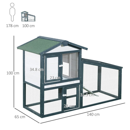 Wooden Rabbit and Pet Cage 2 Tier Fir Double Door 140x65x100cm Green and White