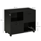 Mobile Office Cabinet with 2 Drawers for Documents and Shelves, Lockable Wheels, 80x40x66cm, Black