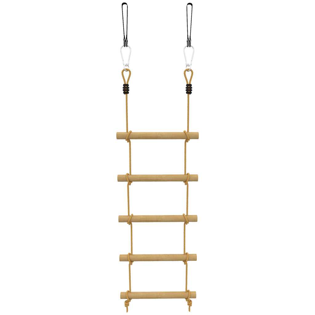5-Rung Ladder for Children Ages 3-8 Years, with Buckles and Straps, Made of Wood and PE, Wood Color