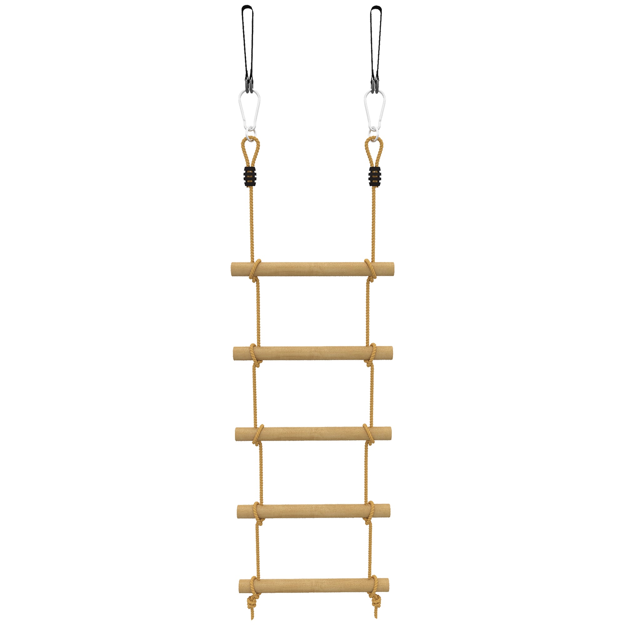 5-Rung Ladder for Children Ages 3-8 Years, with Buckles and Straps, Made of Wood and PE, Wood Color