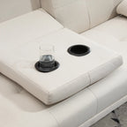 3 Seater Reclining Sofa Bed with Linen Effect Upholstery and Drop-Leaf Table, Beige