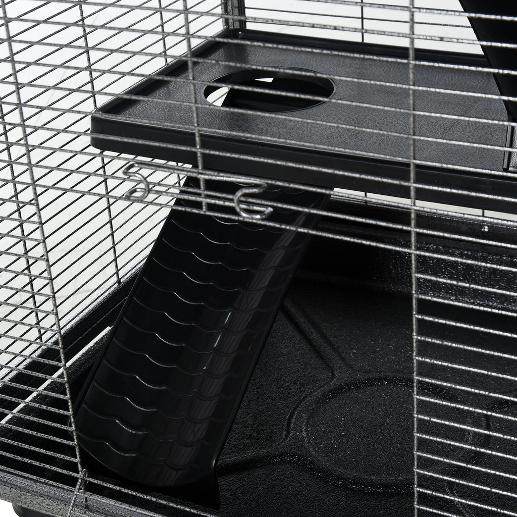 Small Pet Cage, Steel Guinea Pig and Chinchilla Cage with 3 Levels, 4 Wheels, Hammock and Removable Tray, 52 x 52 x 113.5cm, Silver Grey