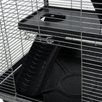 Small Pet Cage, Steel Guinea Pig and Chinchilla Cage with 3 Levels, 4 Wheels, Hammock and Removable Tray, 52 x 52 x 113.5cm, Silver Grey