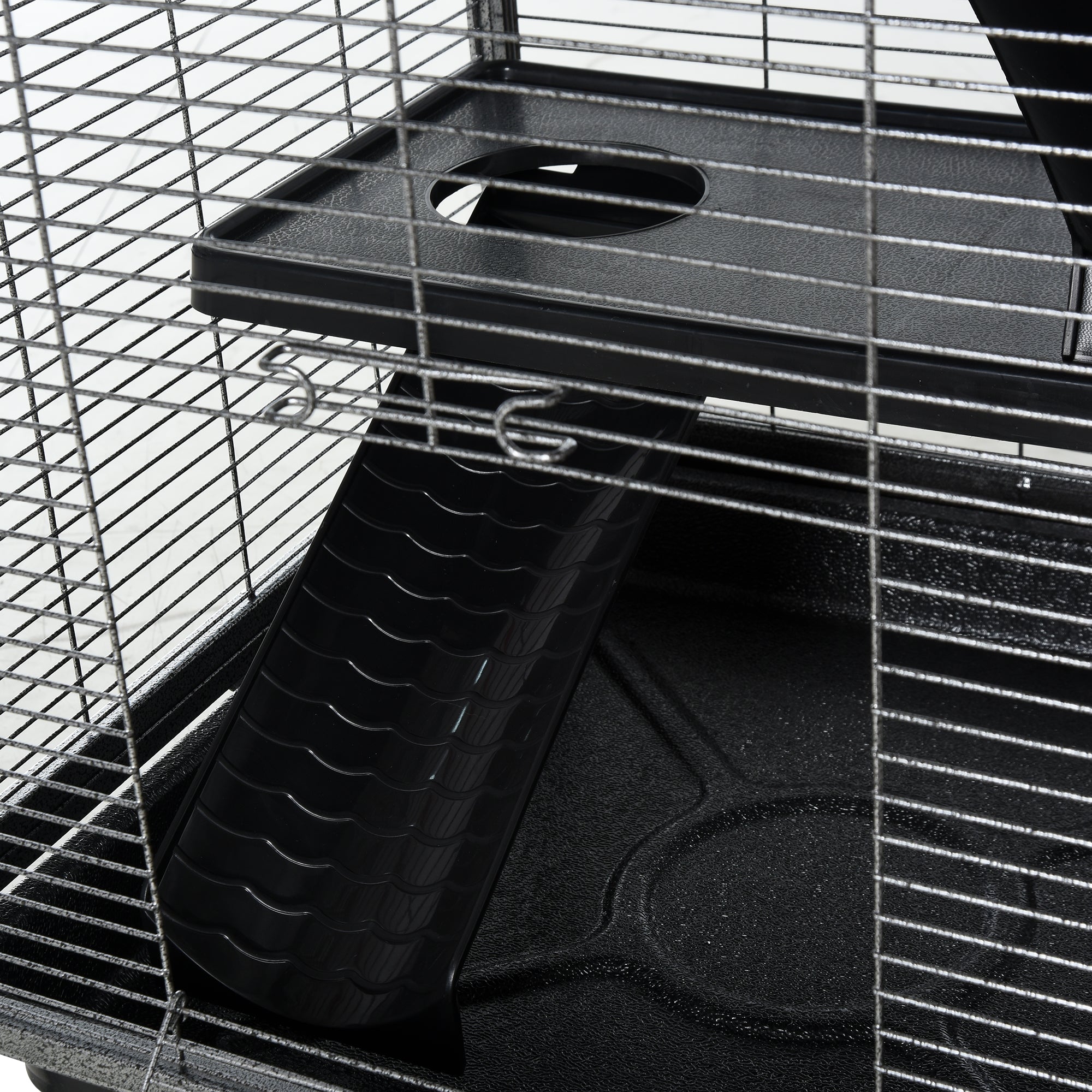 Small Pet Cage, Steel Guinea Pig and Chinchilla Cage with 3 Levels, 4 Wheels, Hammock and Removable Tray, 52 x 52 x 113.5cm, Silver Grey