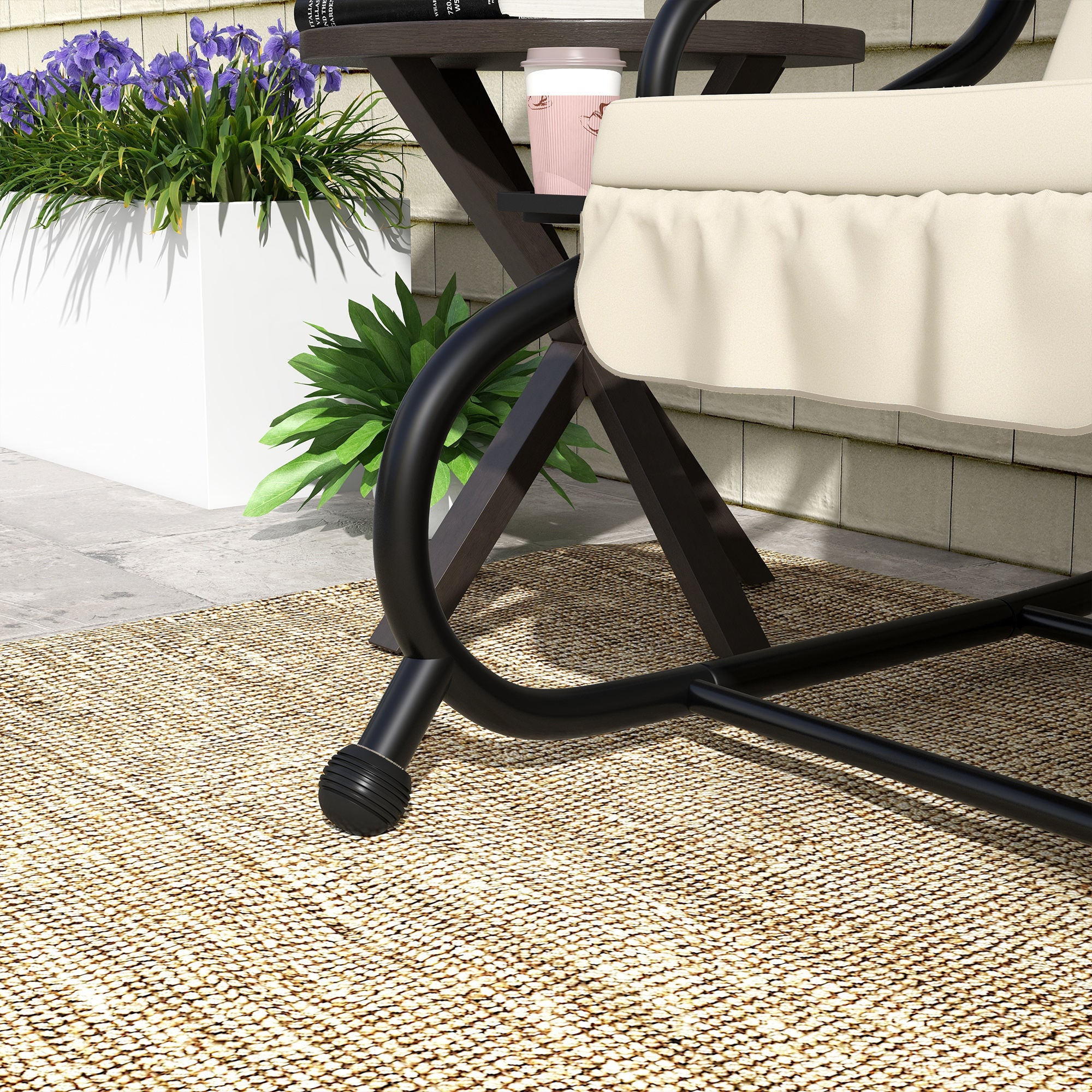 Outsunny Garden Swing Bed with Adjustable Canopy and Trays, Steel and Teslin, 200x120x164 cm, Cream