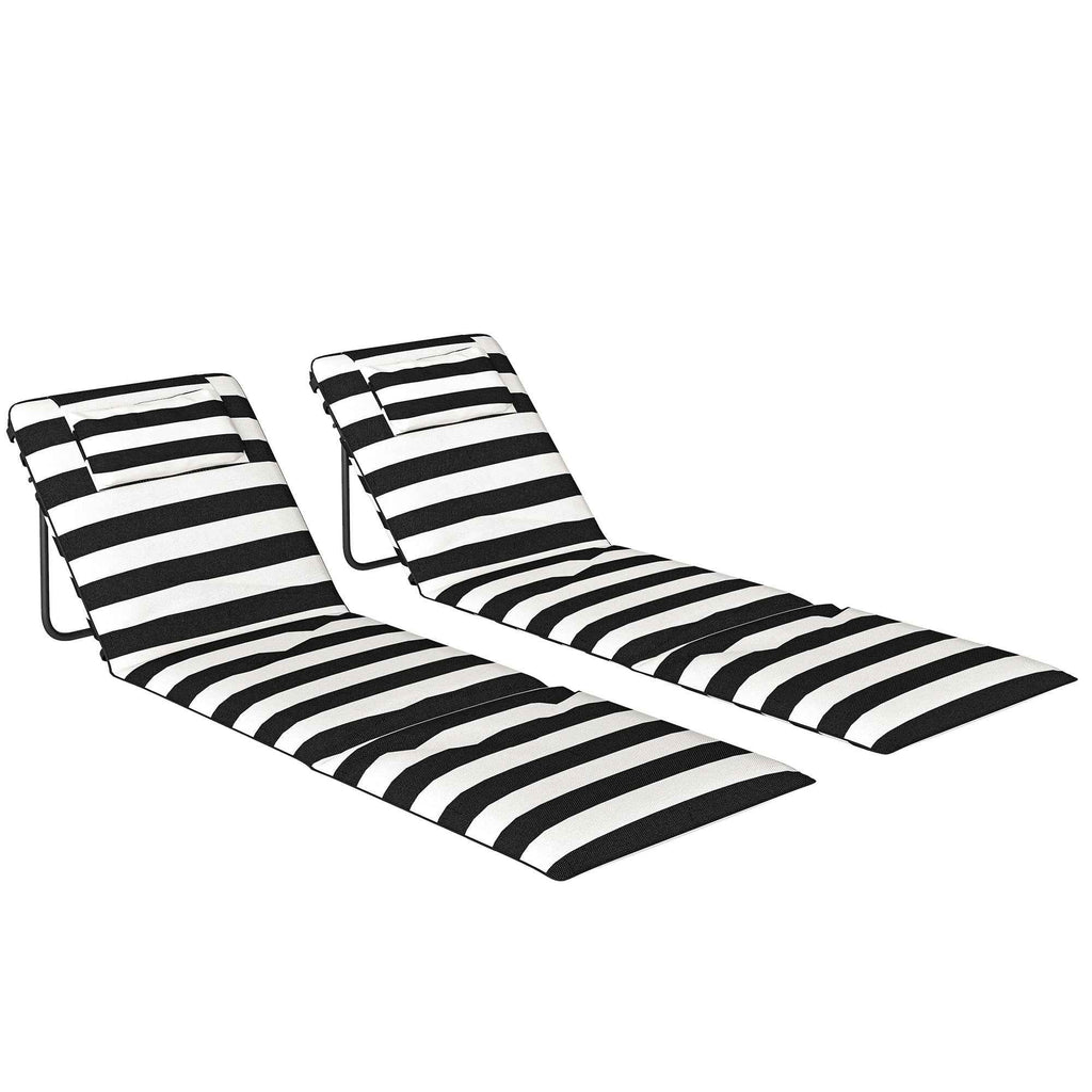 Outsunny Set of 2 Beach Chairs with Padded Headrest, Metal and Oxford Fabric, 146x50x2 cm, Grey and White