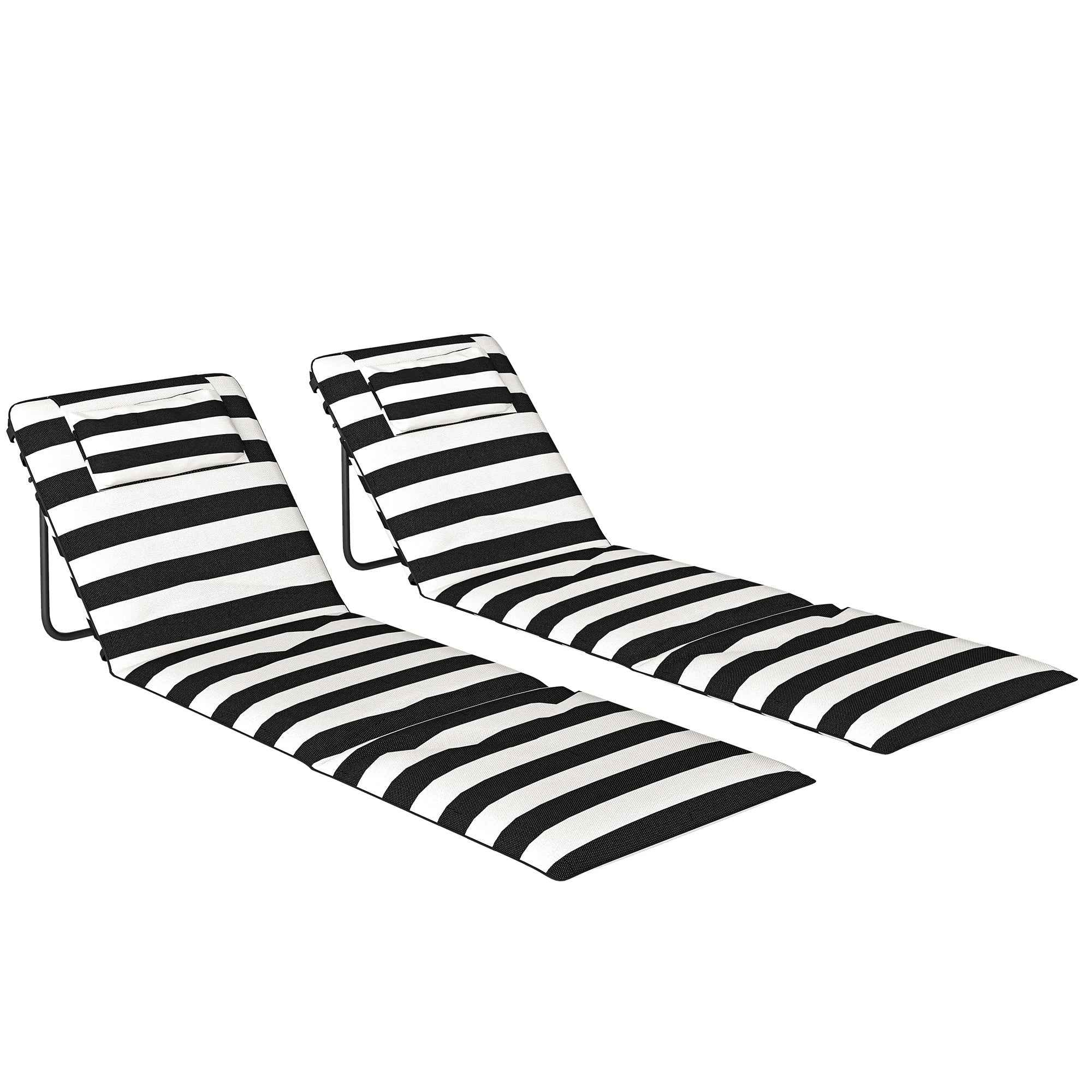 Outsunny Set of 2 Beach Chairs with Padded Headrest, Metal and Oxford Fabric, 146x50x2 cm, Grey and White