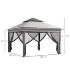 Gazebo with Mosquito Nets Adjustable on 3 Levels, in Steel and Oxford Fabric, 326x326x272 cm, Light and Dark Grey