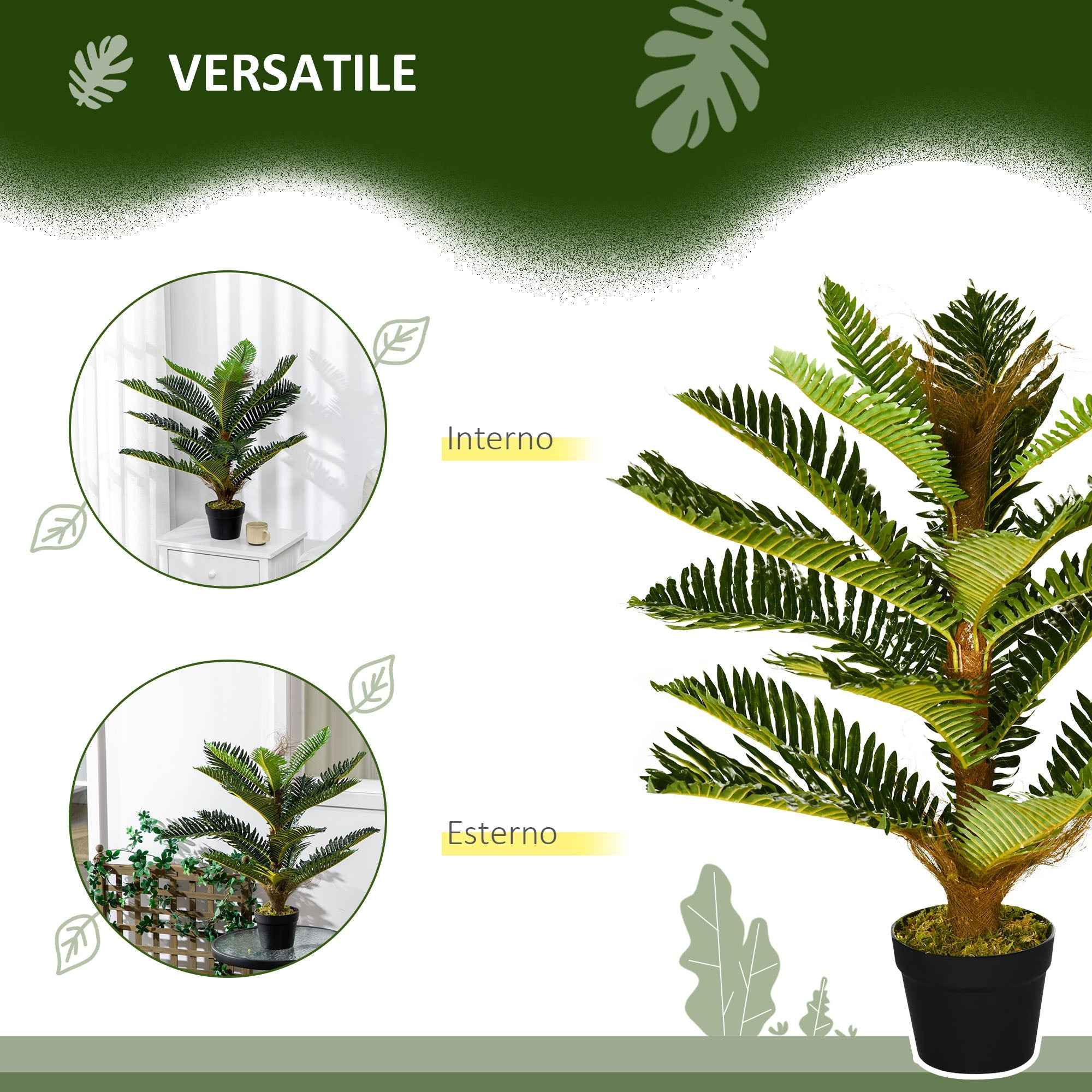 HOMCOM Artificial Palm Tree with 18 Leaves and Pot Included for Indoors, Height 85 cm, Green
