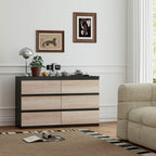 Chest of 6 Drawers for the Bedroom in Wood with Metal Guides, 120x39x75 cm, Black and Wood Color
