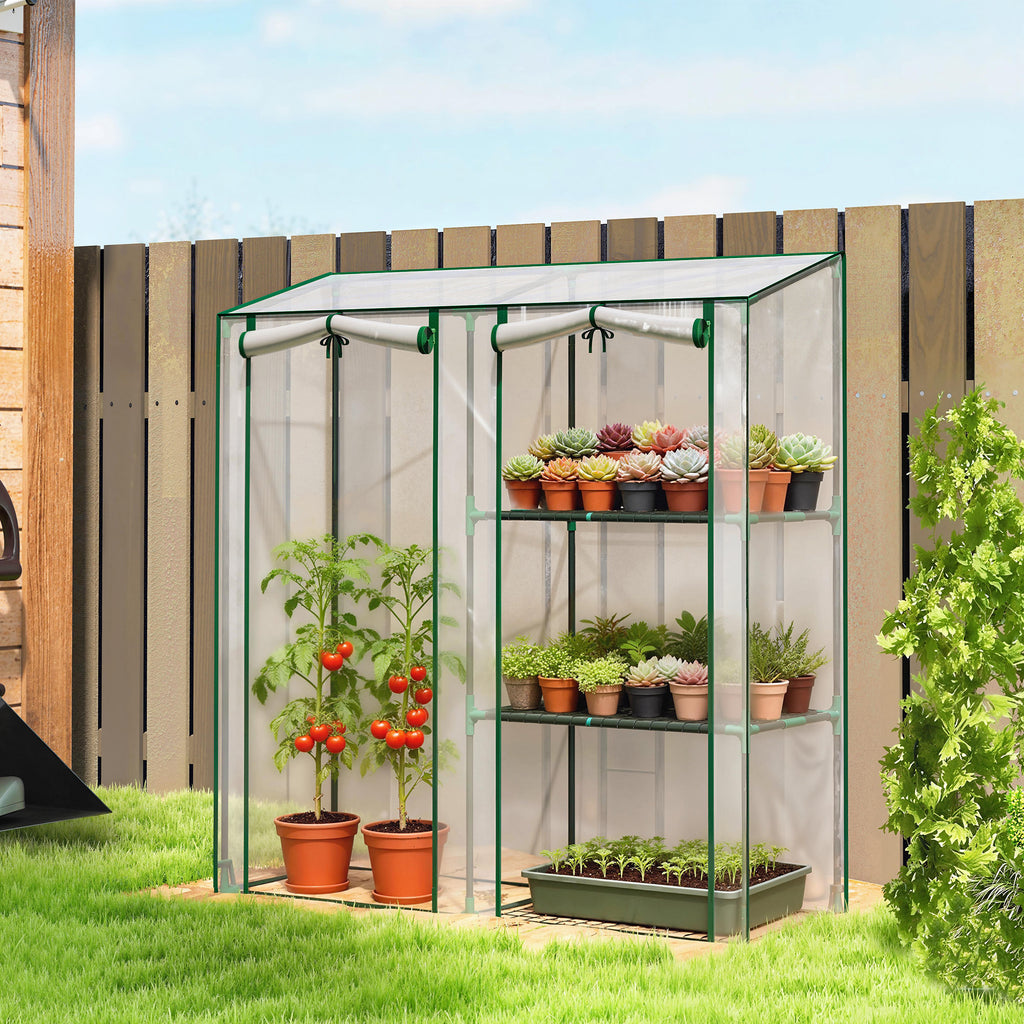 Outsunny 2-Section Vertical Greenhouse with 3 Shelves, Plastic and Steel, 143x45x151 cm, Dark Green and Transparent