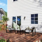 4 Piece Garden Set with 2 Chairs, 2 Seater Sofa and Coffee Table, Steel and Polyester, Light Grey and Black