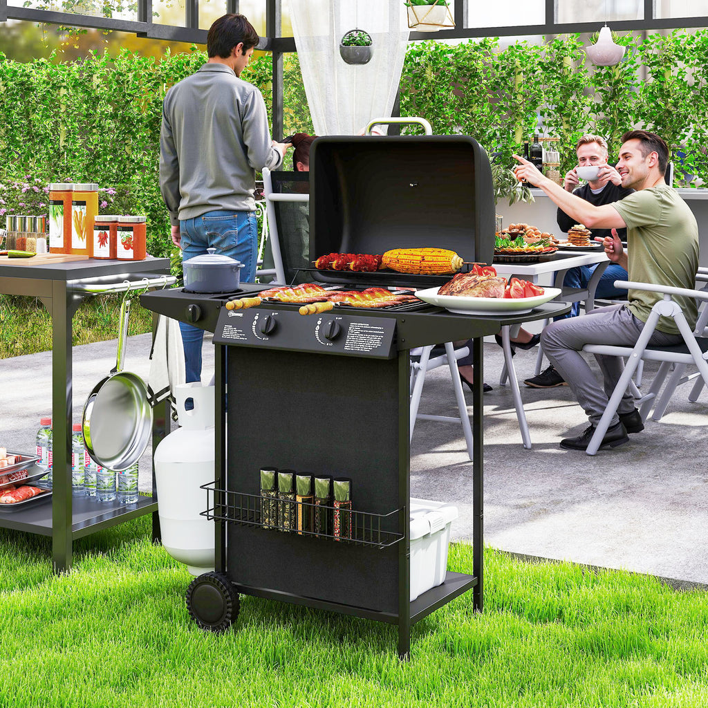 Gas Barbecue with 3 Independent Burners and Lid with Thermometer, 108x54x97 cm, Black