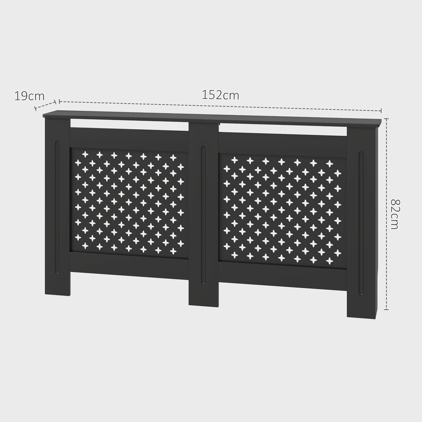 Cross-Drilled MDF Wood Radiator Cover with Shelf and Wall Fixing, 152x19x82 cm, Black