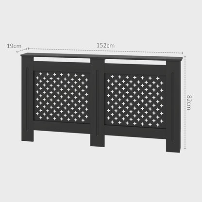 Cross-Drilled MDF Wood Radiator Cover with Shelf and Wall Fixing, 152x19x82 cm, Black