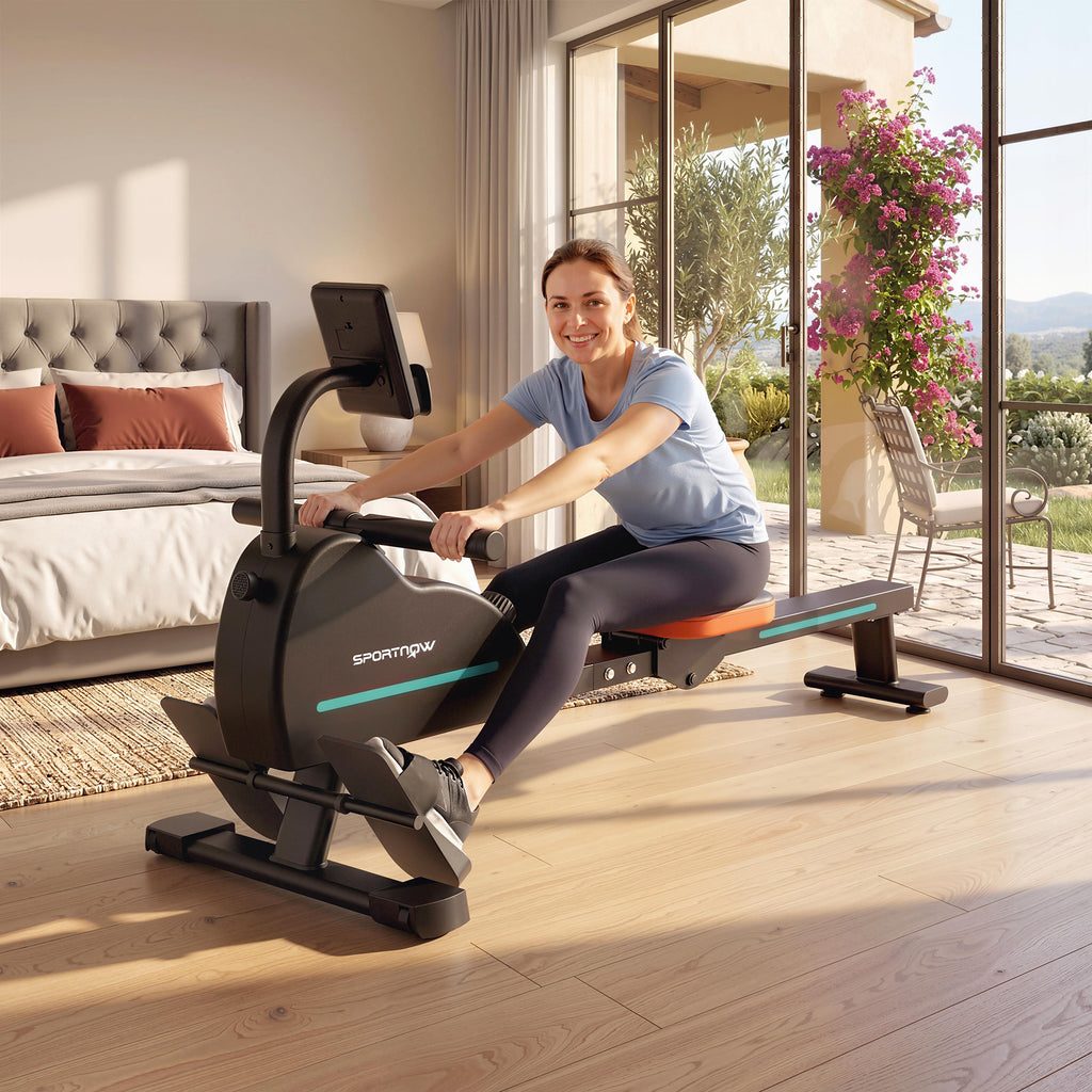 SPORTNOW Home Rowing Machine: 16 Resistance Levels, Bluetooth, APP Compatible.