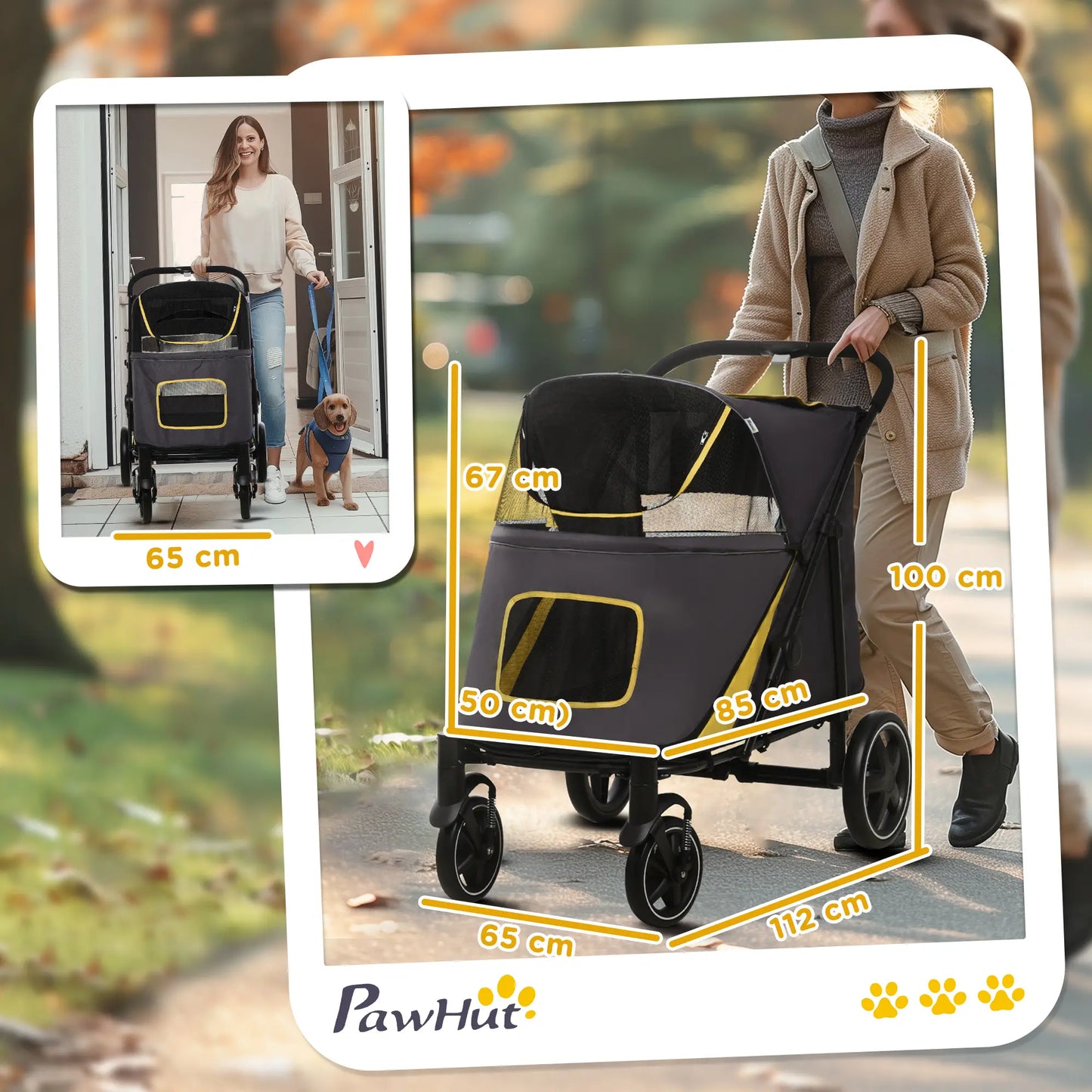 PAWHUT Folding stroller for medium -sized dogs with zip inputs and mesh windows, 112x65x100 cm