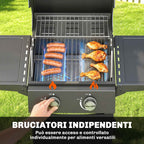 Outsunny 2-Burner Portable Propane Gas Grill with Thermometer, Black