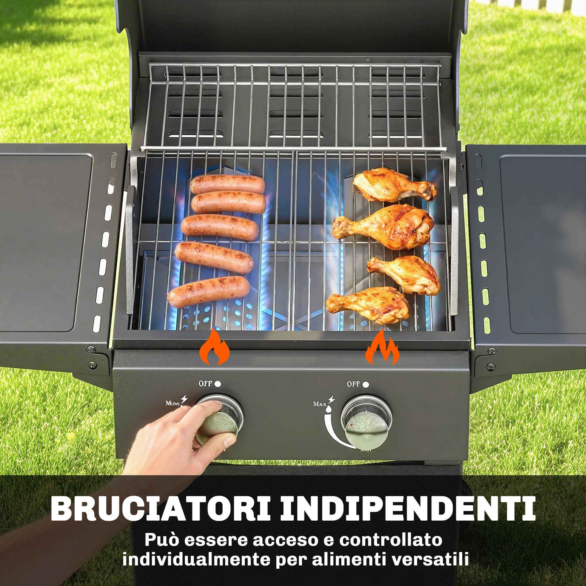 Outsunny 2-Burner Portable Propane Gas Grill with Thermometer, Black