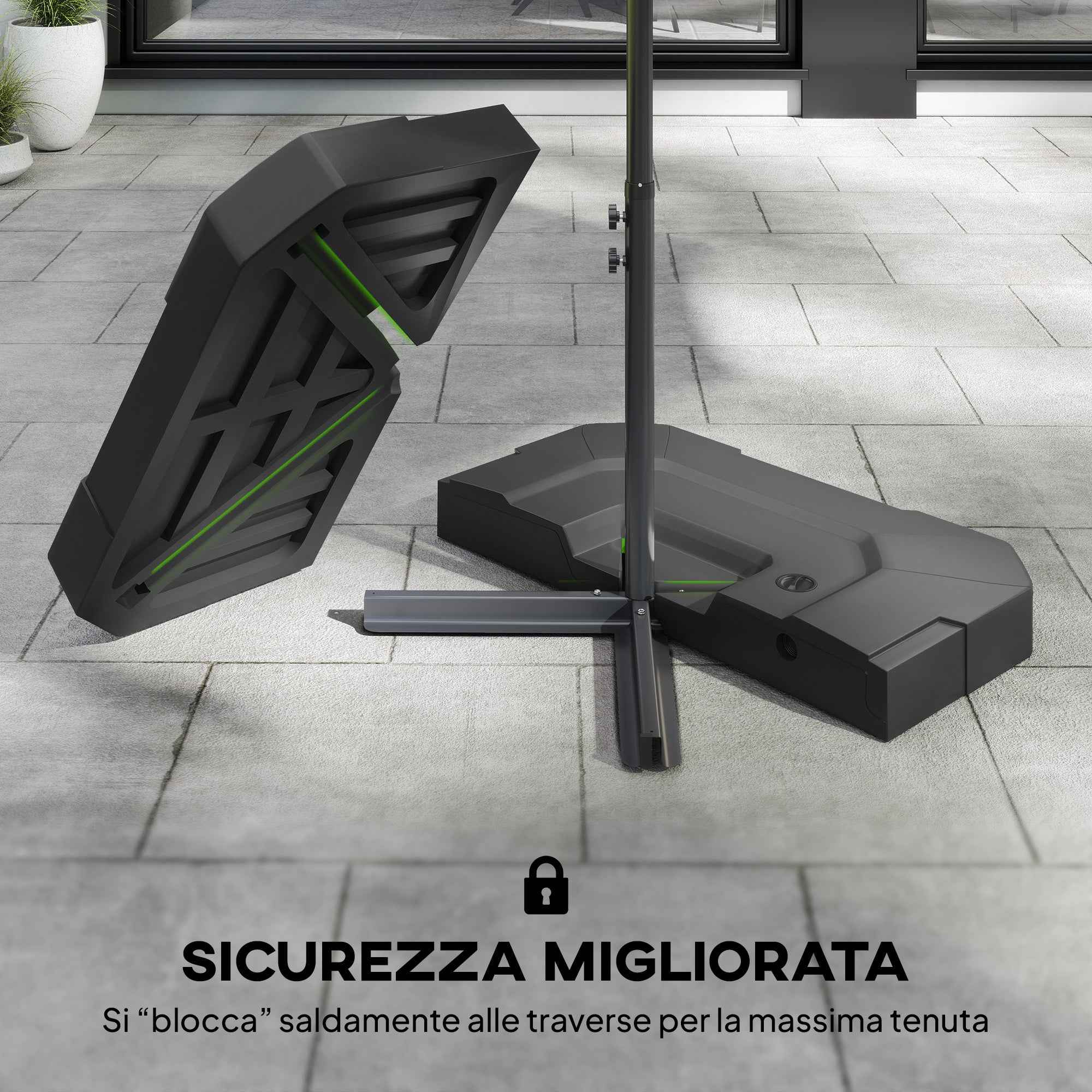Outsunny Set of 2 HDPE Cantilever Umbrella Base Weights, Fillable up to 105 kg, 101 x 101 x 12 cm, Black