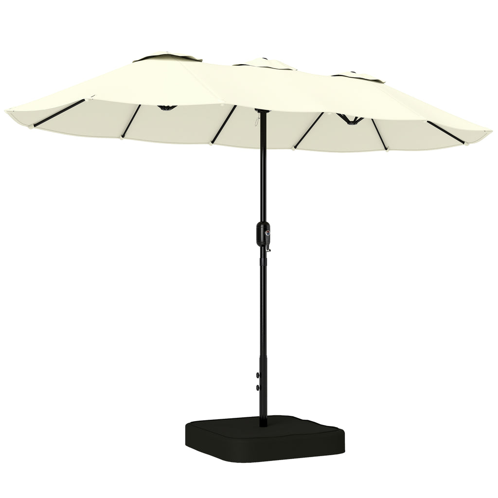 Outsunny 12-Ribbed Double Umbrella with Crank Handle, Cross Base and Bags, Metal and Polyester, 3x1.5 m, Beige