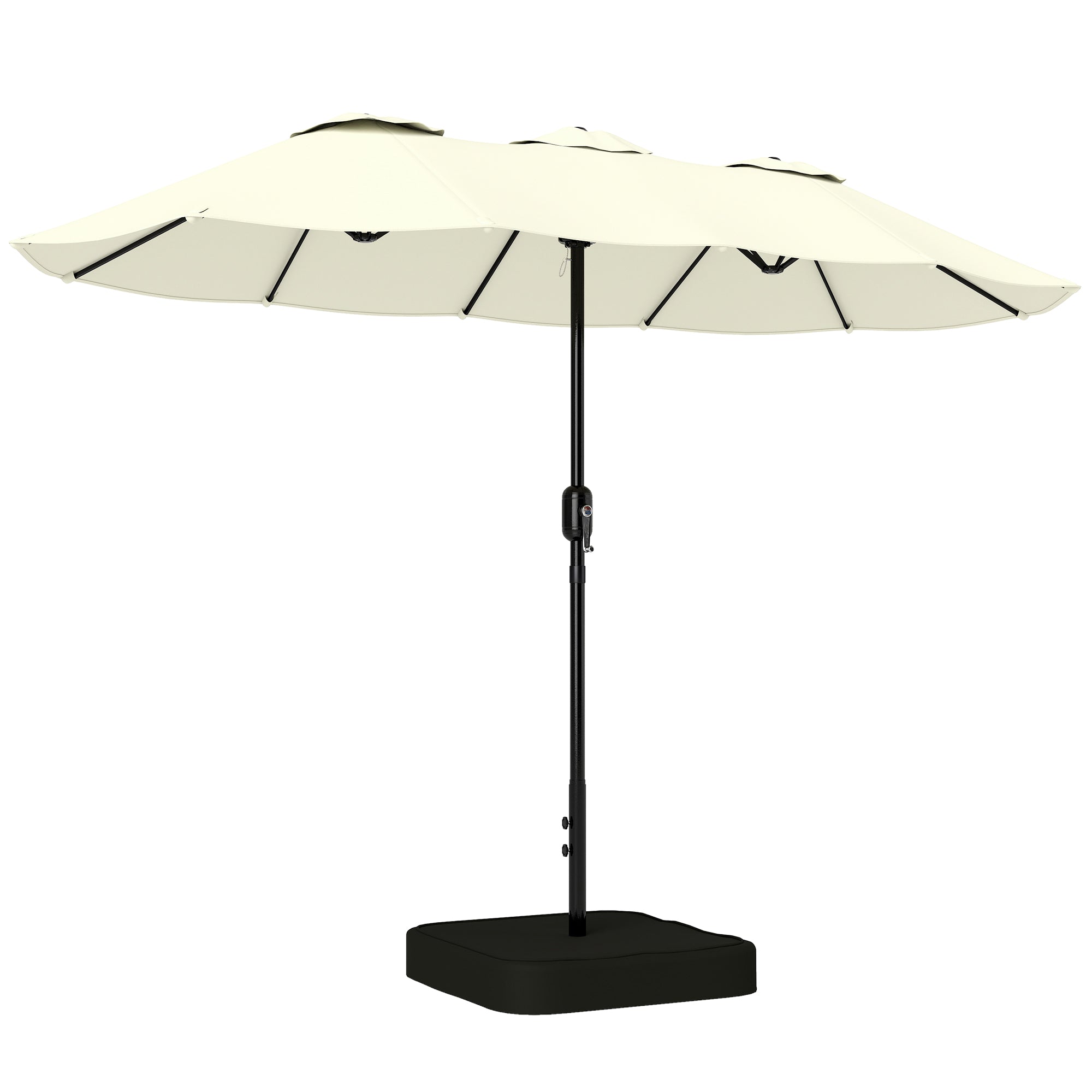 Outsunny 12-Ribbed Double Umbrella with Crank Handle, Cross Base and Bags, Metal and Polyester, 3x1.5 m, Beige