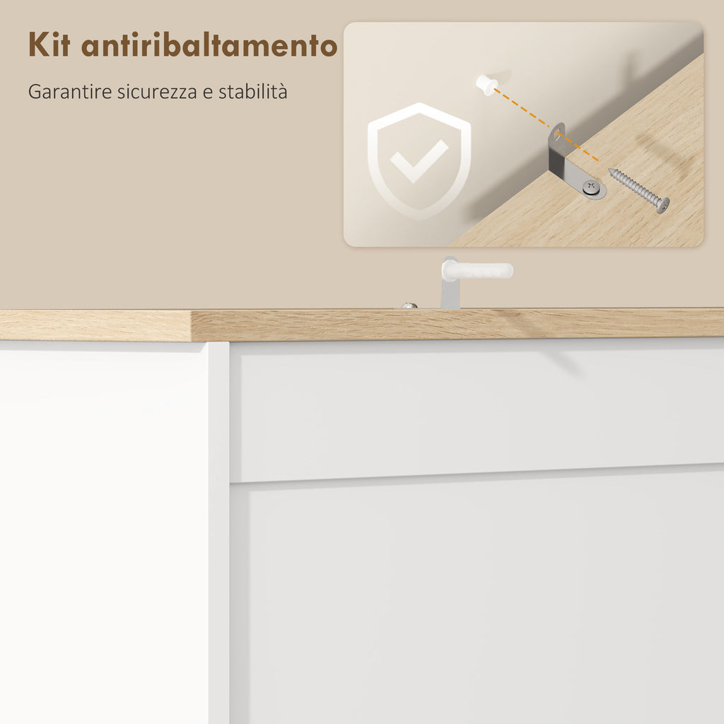 HOMCOM Kitchen Sideboard with 3 Cabinets, 2 Drawers, Adjustable Shelves and Spice Rack, 100x40x62 cm, White
