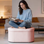 HOMCOM Foldable Storage Ottoman with 72L Capacity and Velvet Lining, 76x38x35 cm, Pink
