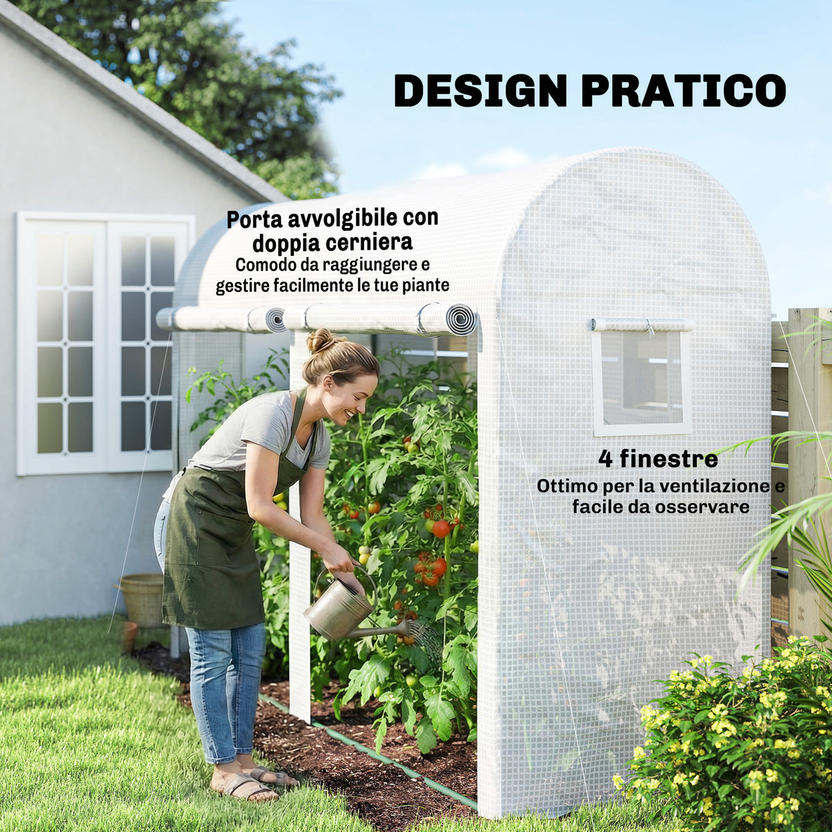 Outsunny Garden Tunnel Greenhouse for Plants and Vegetables, Balcony Greenhouse with 2 Roller Doors and 4 Windows, 3x1x2m