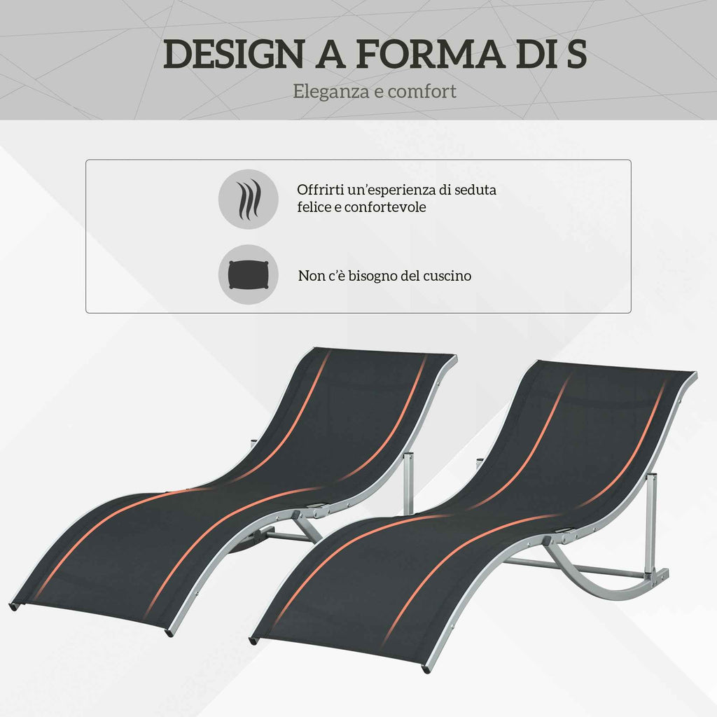 Outsunny Set of 2 Folding Garden Loungers in Aluminum and Texteline, 61x165x63 cm, Black