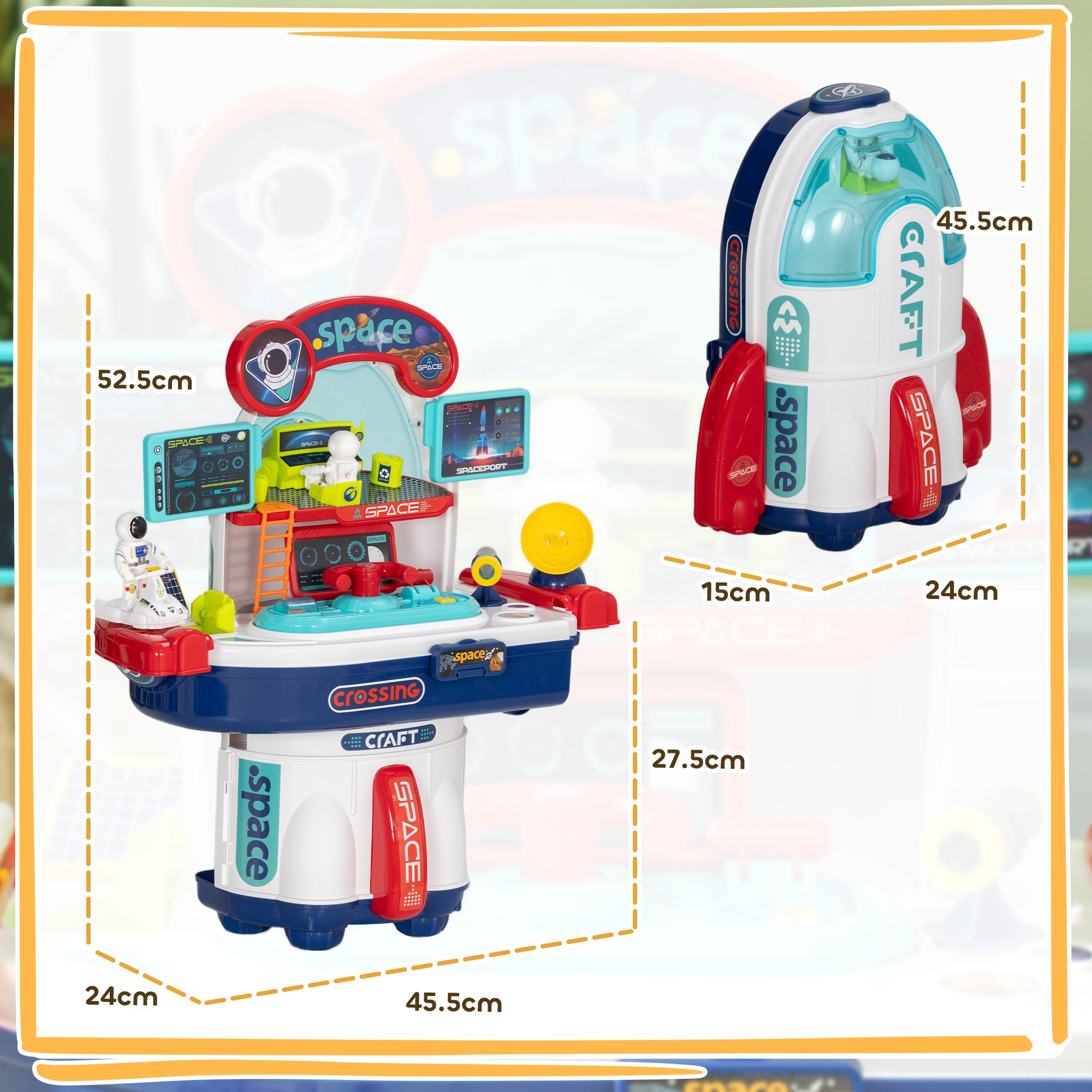 21-Piece Space-Themed Toy Workbench with Sounds and Lights, PP and GPPS, 45.5x24x52.5 cm