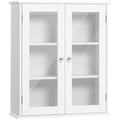 kleankin 2-Door Bathroom Wall Cabinet in Wood and Glass with Adjustable Shelf, 55x20x65 cm, White
