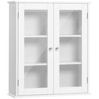 kleankin 2-Door Bathroom Wall Cabinet in Wood and Glass with Adjustable Shelf, 55x20x65 cm, White