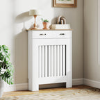 Anti-Tip Slatted Radiator Cover with Drawer, Wooden, 78x19x97 cm, White