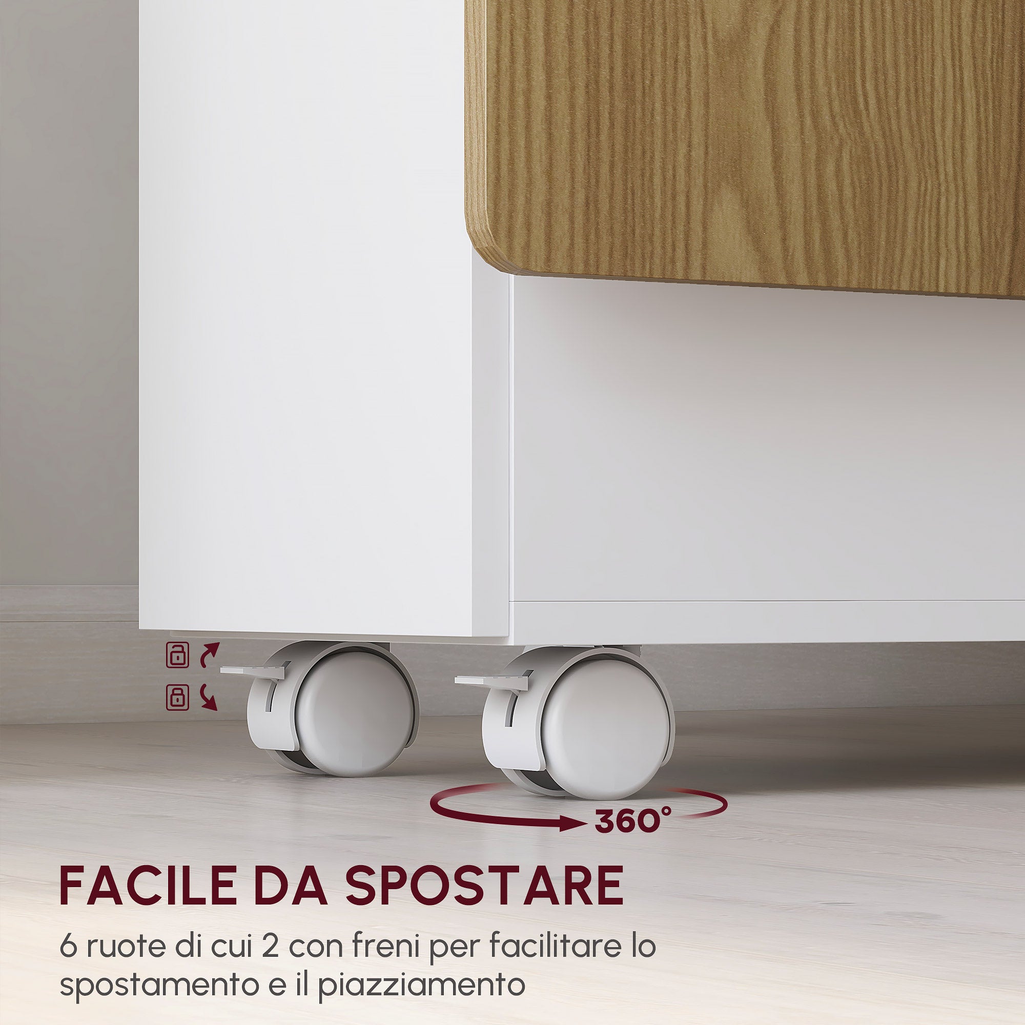 Extendable Rectangular Table with 2 Drawers and a Wooden Cabinet, 140x76x74 cm, White and Wood Color