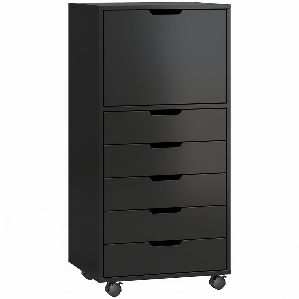HOMCOM Mobile Printer File Cabinet with 5 Drawers and Wheels, Black