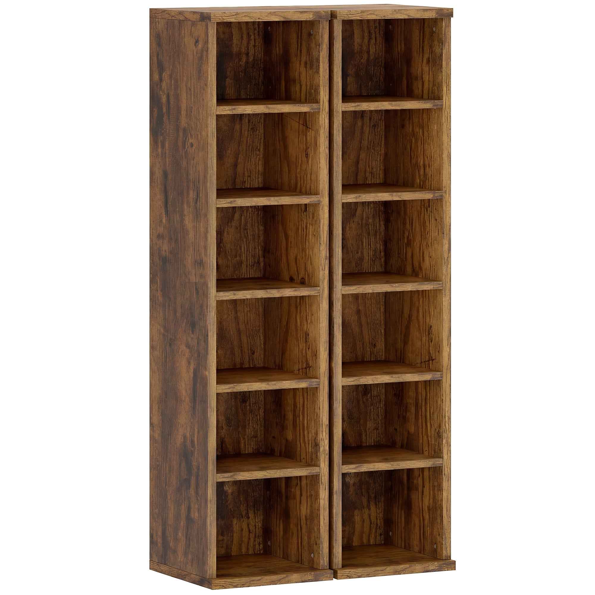 HOMCOM Set of 2 CD Racks with Adjustable Shelves for 204 CDs, Wooden, 21x22.5x88.5 cm, Rustic Brown