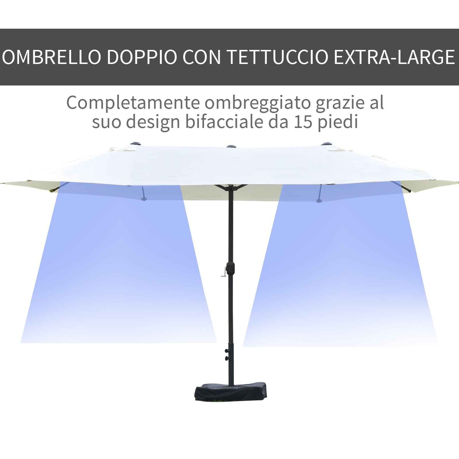 Outsunny Double Umbrella with 12 Ribs, Cross Base and Crank, Steel and Polyester, 455x265x238 cm, Beige