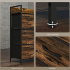 Chest of 4 Removable Drawers with Industrial Design in Wood and Steel, 60x29x85 cm, Brown and Black
